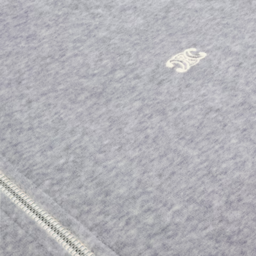 Veste zippée CELINE tracksuit coton velours gris bande beige broderie Triomphe