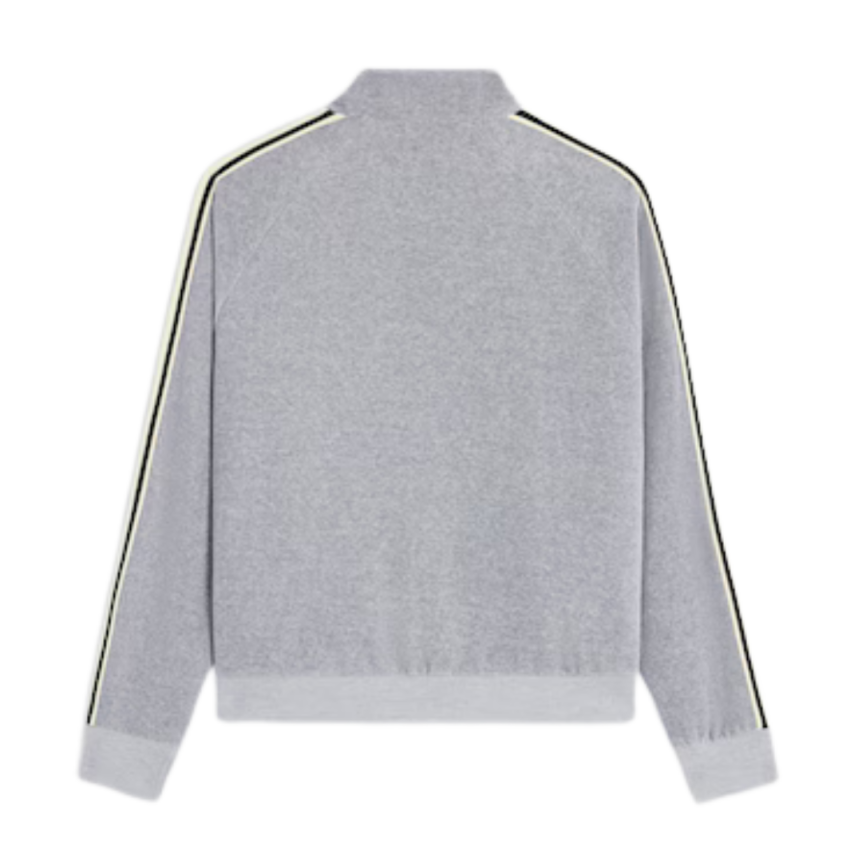 Veste zippée CELINE tracksuit coton velours gris bande beige broderie Triomphe
