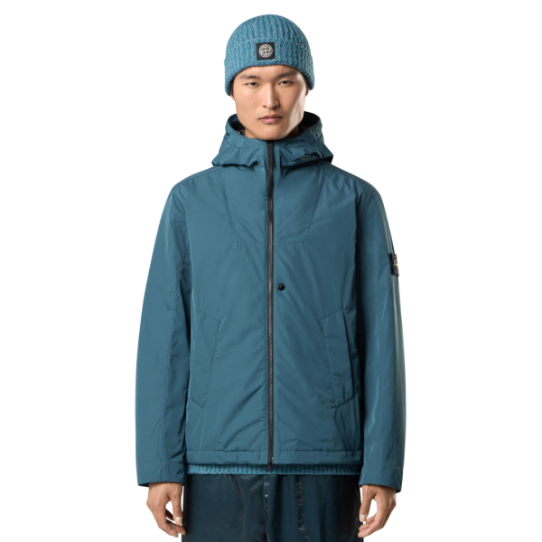 Veste rembourrée déperlante STONE ISLAND à capuche micro twill vert canard