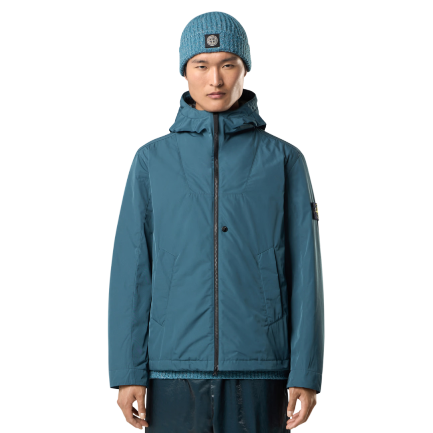 Veste rembourrée déperlante STONE ISLAND à capuche micro twill vert canard