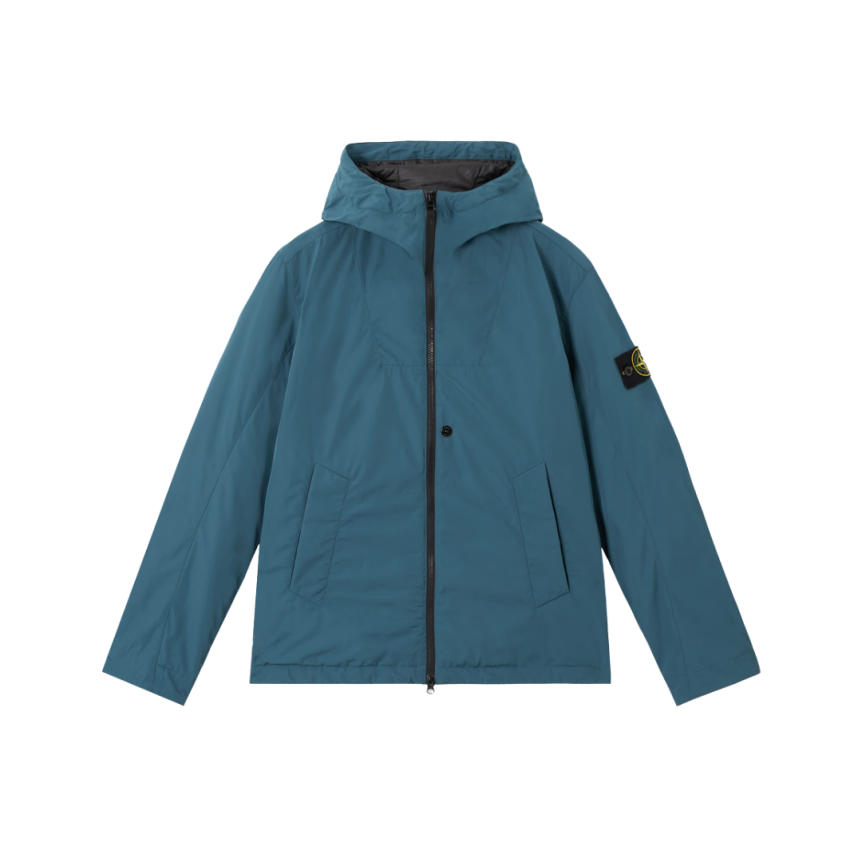 Veste rembourrée déperlante STONE ISLAND à capuche micro twill vert canard