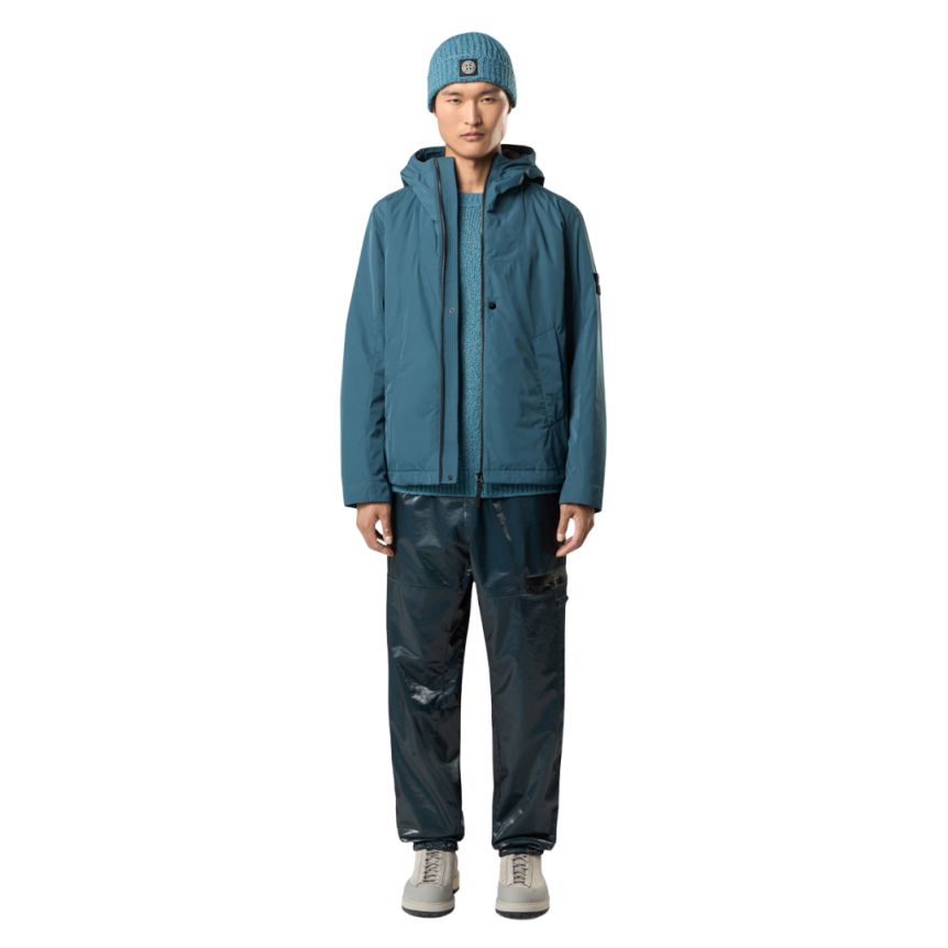 Veste rembourrée déperlante STONE ISLAND à capuche micro twill vert canard