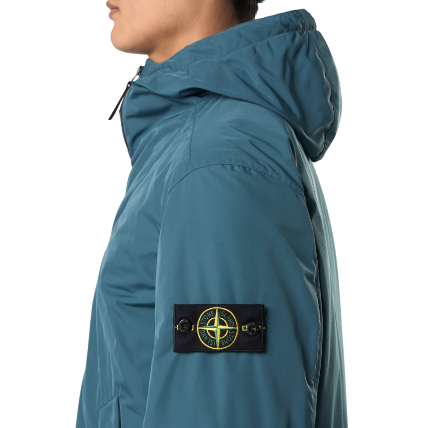 Veste rembourrée déperlante STONE ISLAND à capuche micro twill vert canard