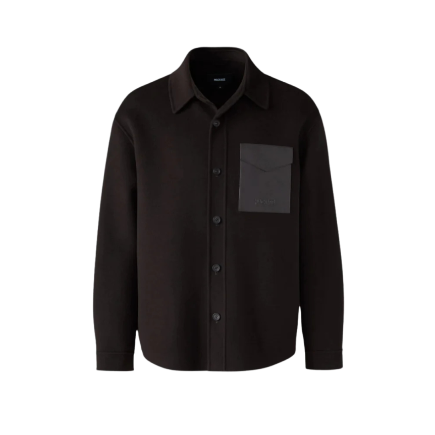 Veste chemise MACKAGE Emmanuel lainage double face flanelle marron chocolat