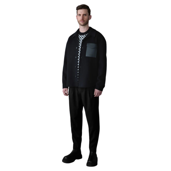 Veste chemise MACKAGE Emmanuel lainage double face flanelle noir
