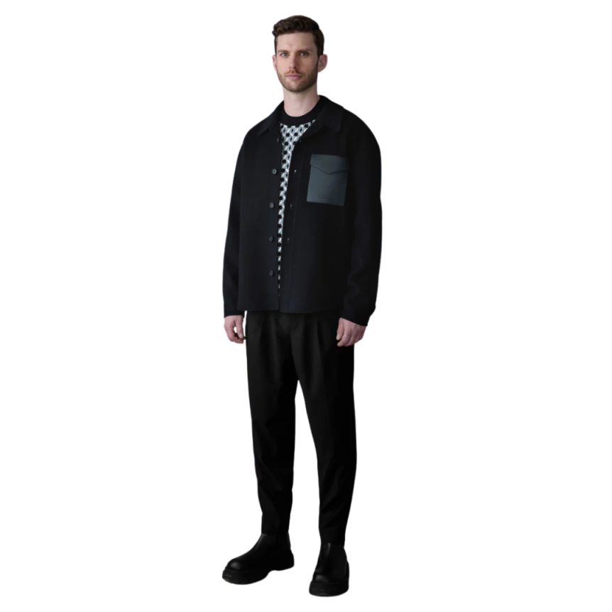 Veste chemise MACKAGE Emmanuel lainage double face flanelle noir