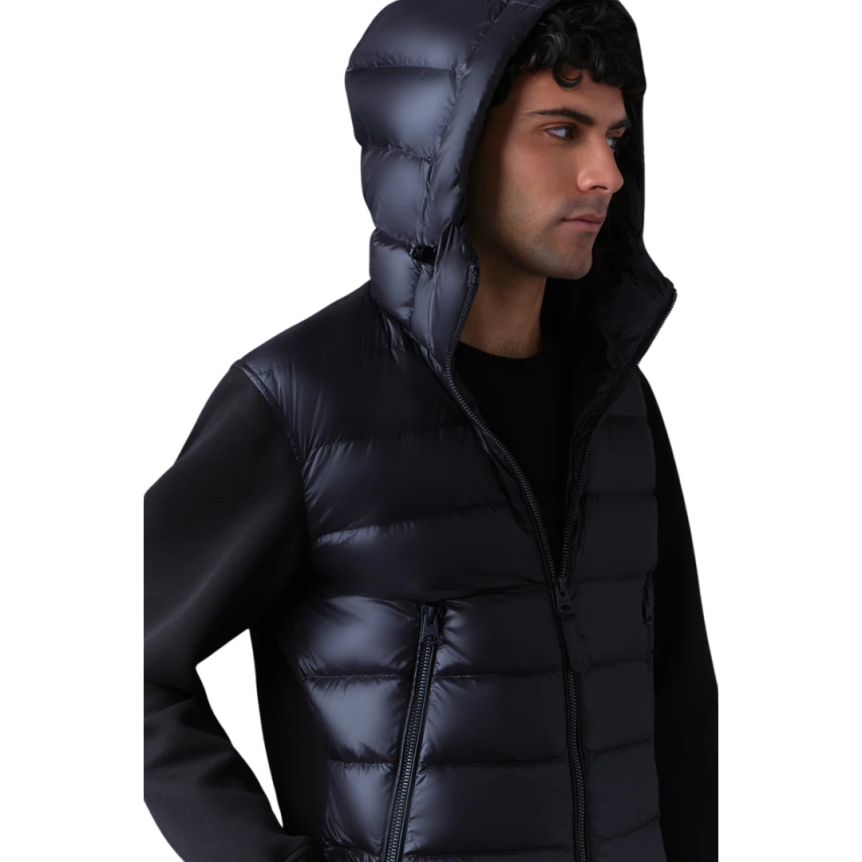 Cardigan blouson à capuche MACKAGE bi matière Franck-R coton nylon matelassé noir