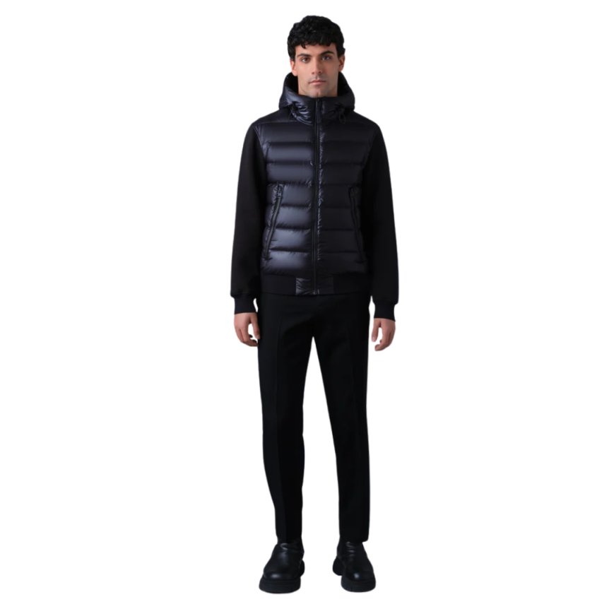 Cardigan blouson à capuche MACKAGE bi matière Franck-R coton nylon matelassé noir