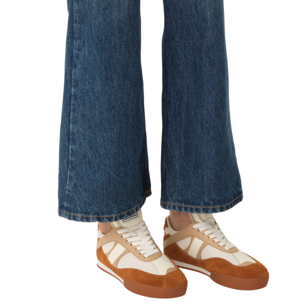 Basket basse CHLOE Kick resille cuir velours beige brun rouille