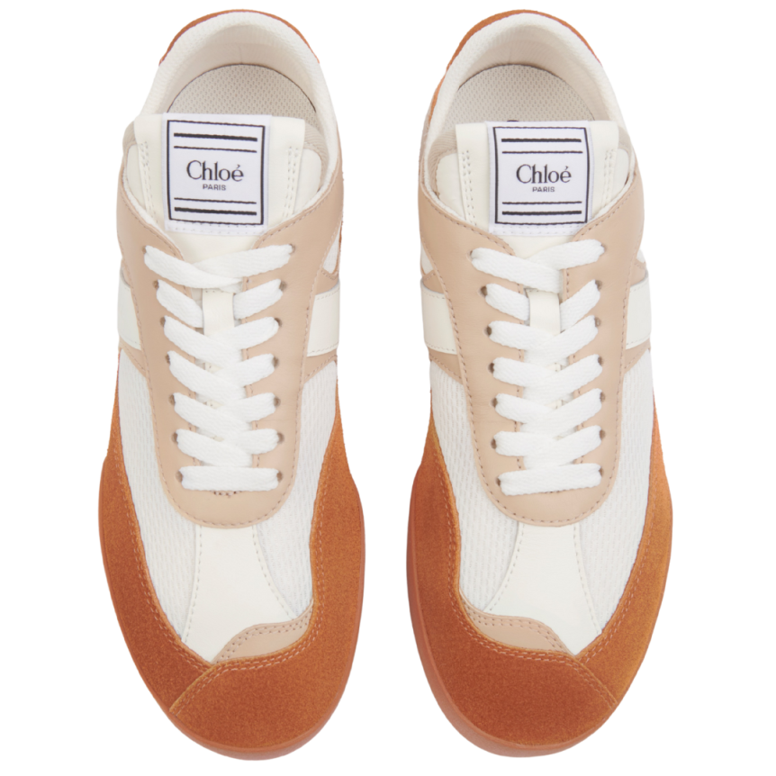 Basket basse CHLOE Kick resille cuir velours beige brun rouille