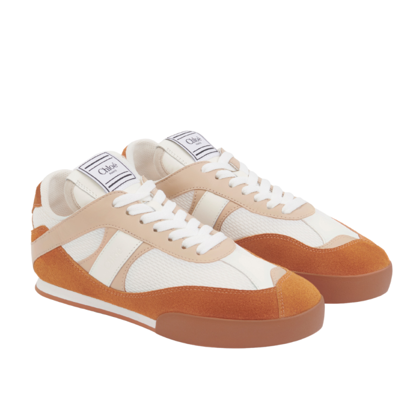 Basket basse CHLOE Kick resille cuir velours beige brun rouille