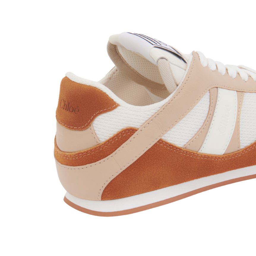 Basket basse CHLOE Kick resille cuir velours beige brun rouille