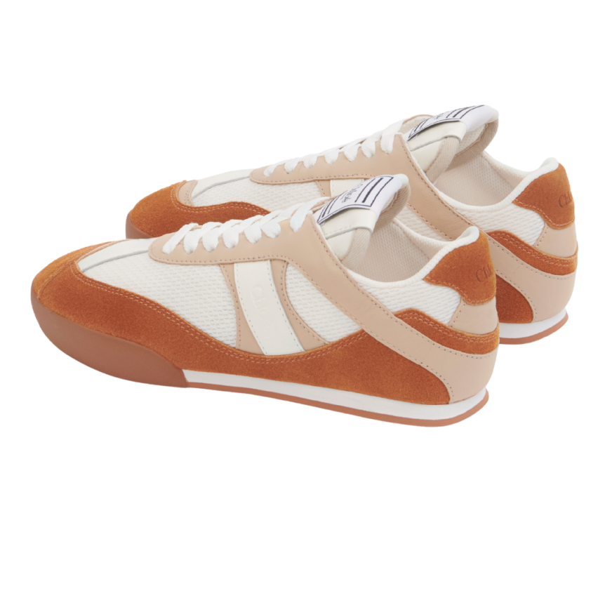 Basket basse CHLOE Kick resille cuir velours beige brun rouille