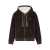 Sweat-shirt zippé à capuche coton velours marron chocolat cordon perle