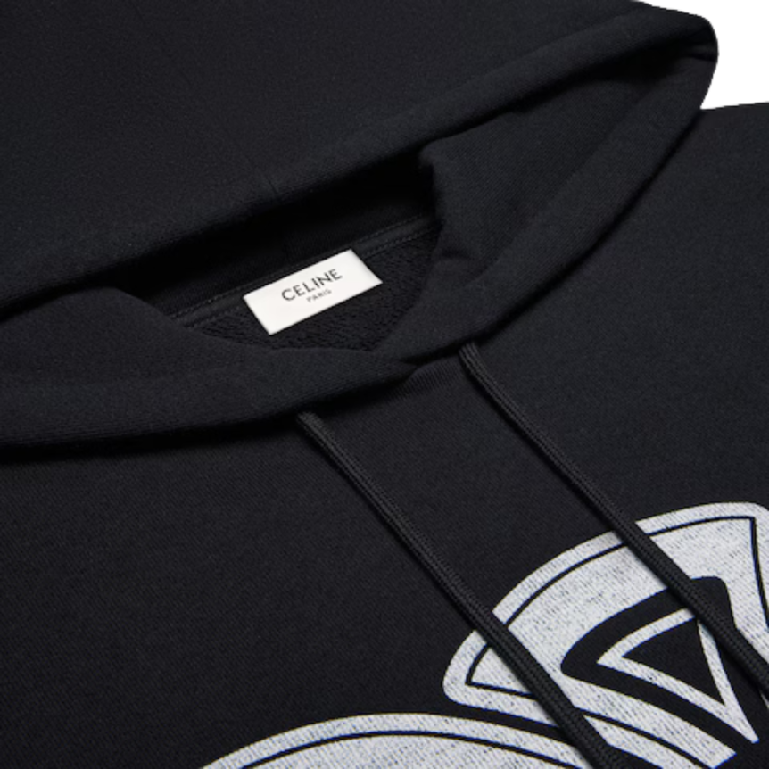 sweat à capuche ample coton polaire noir imprimé Celine Paris Triomphe gris