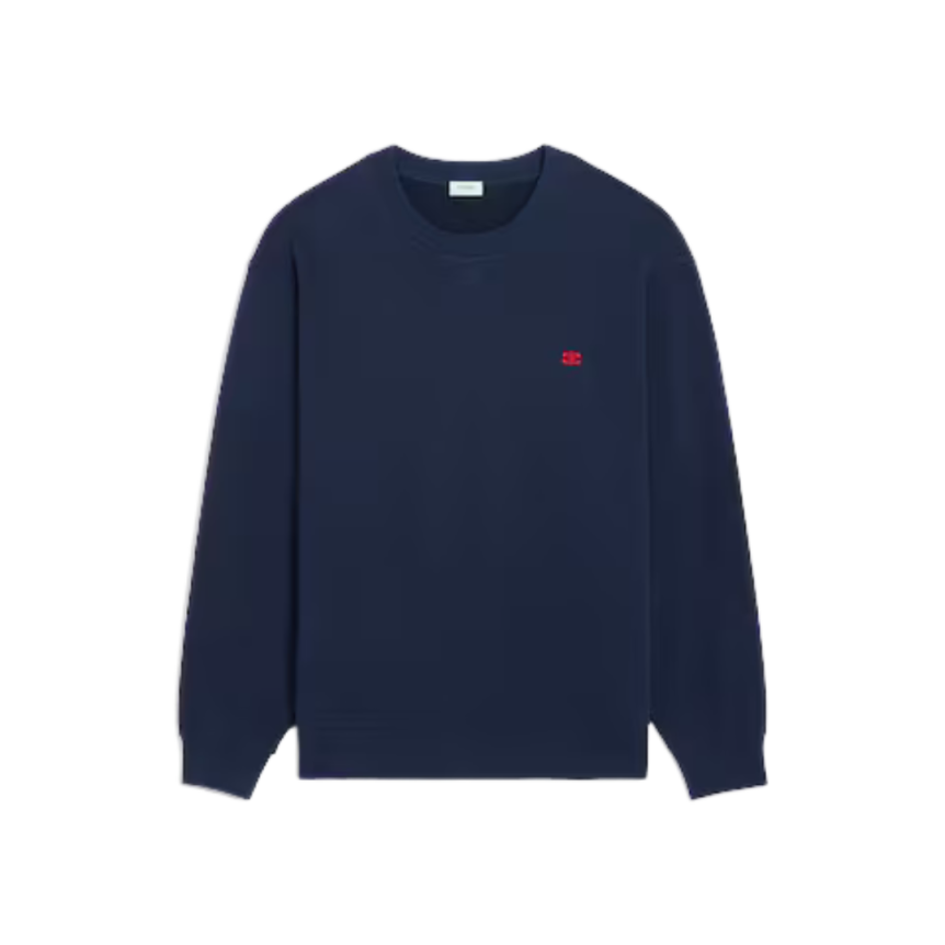 Sweat-shirt CELINE col rond molleton coton bleu marine broderie Triomphe rouge