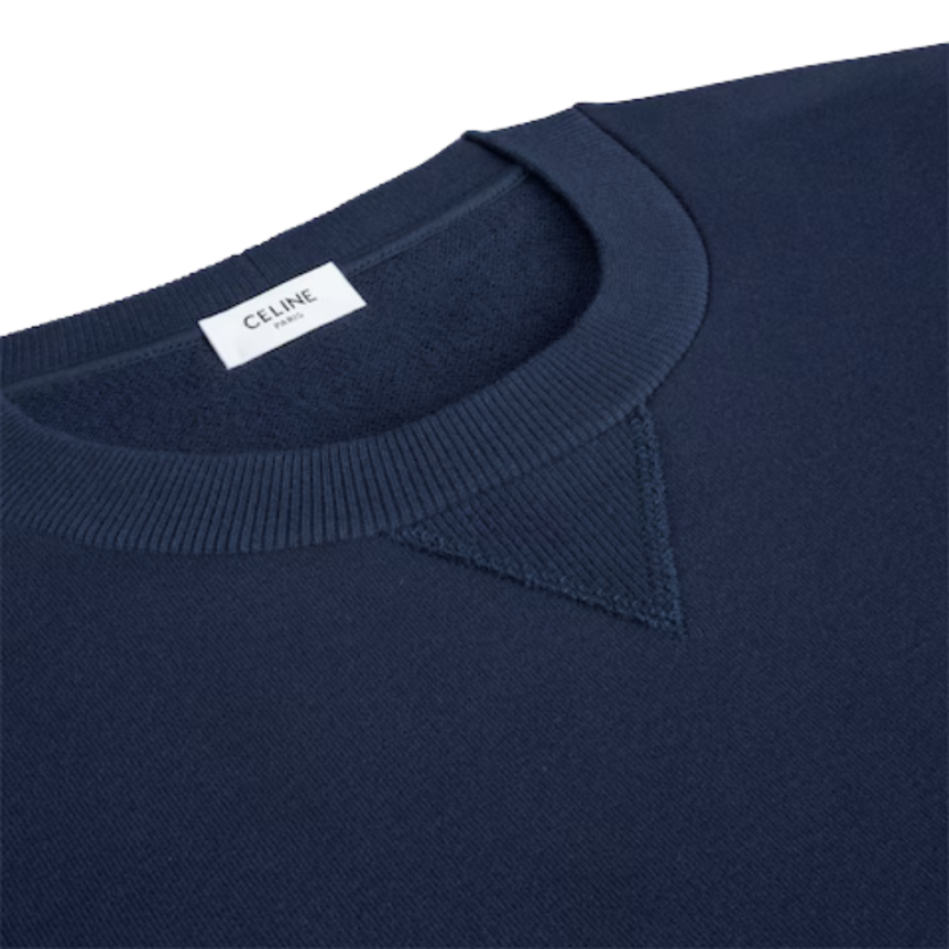 Sweat-shirt CELINE col rond molleton coton bleu marine broderie Triomphe rouge