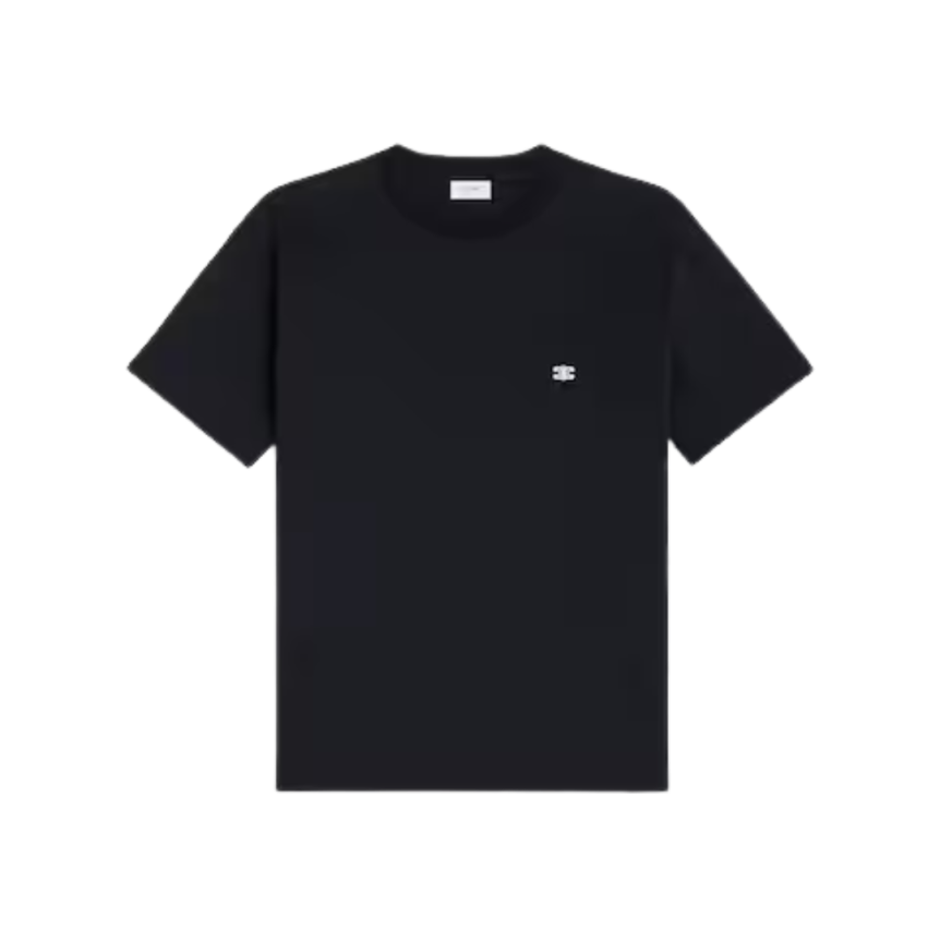 T-shirt loose CELINE jersey coton noir broderie logo Triomphe blanc