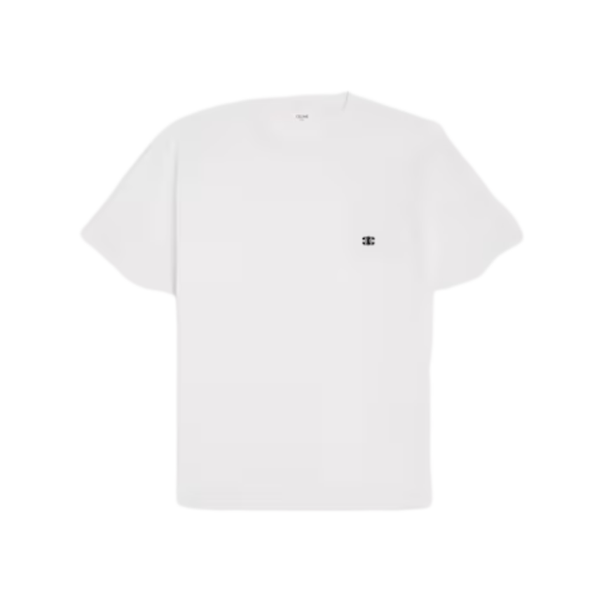 T-shirt loose CELINE jersey coton blanc broderie logo Triomphe noir