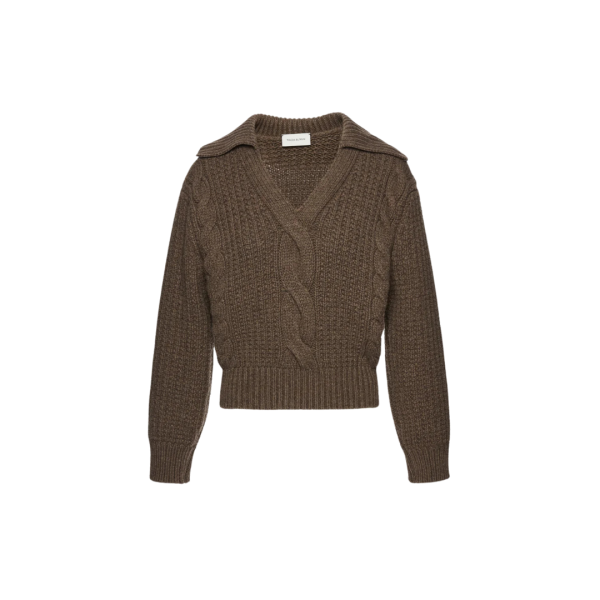 Pull MAGDA BUTRYM col V polo cachemire torsades marron