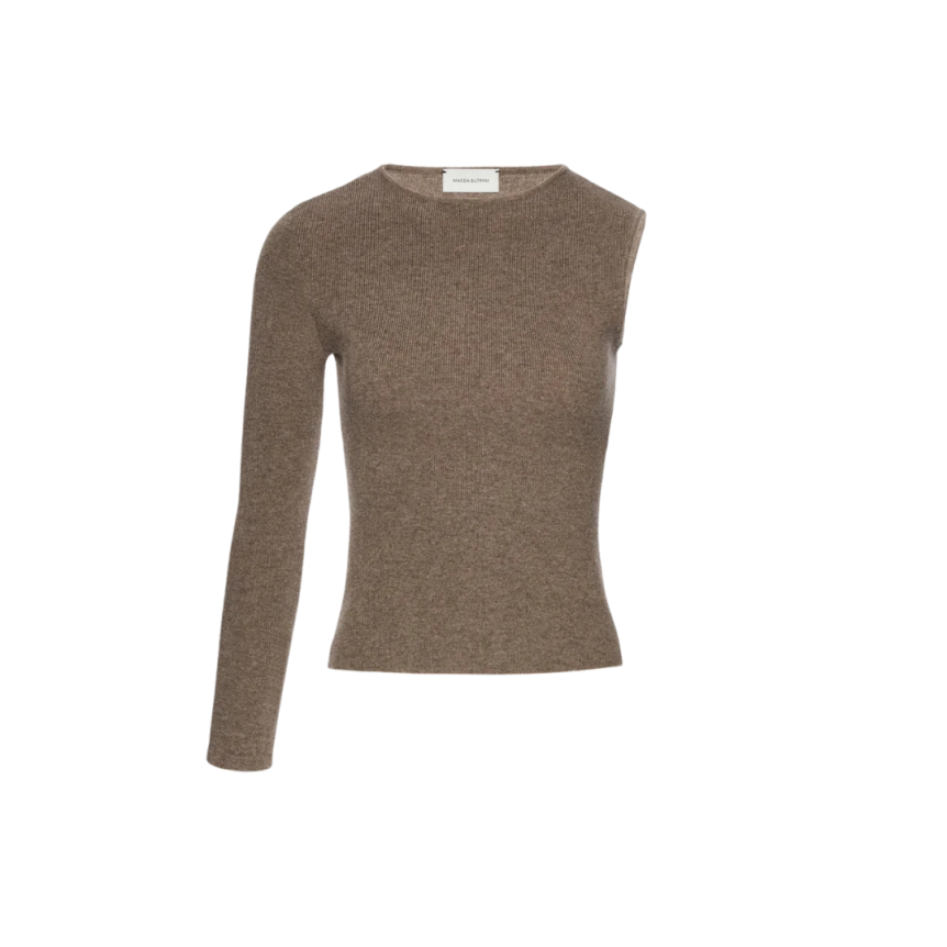 Pull col rond MAGDA BUTRYM asymétrique une manche laine marron