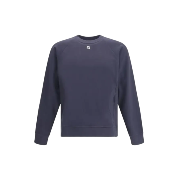 Sweat-shirt FENDI col rond coton bleu marine FF métal col