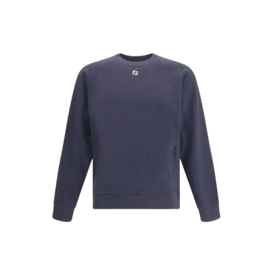 Sweat-shirt FENDI col rond coton bleu marine FF métal col