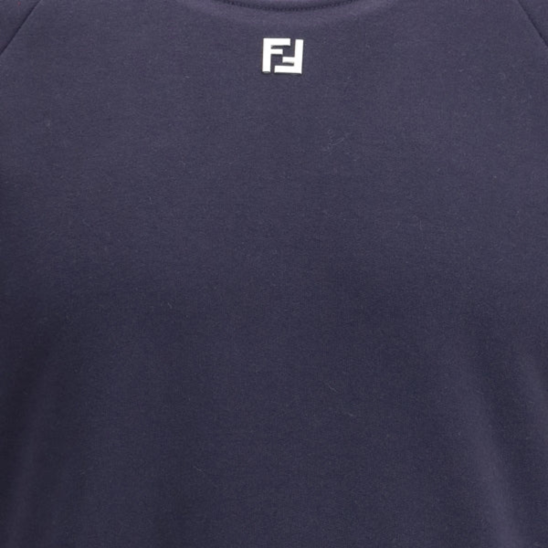 Sweat-shirt FENDI col rond coton bleu marine FF métal col