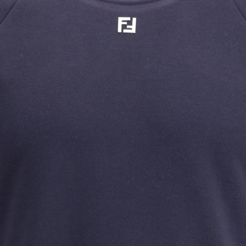 Sweat-shirt FENDI col rond coton bleu marine FF métal col