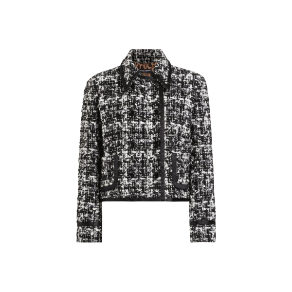 Veste courte croisée DOLCE & GABBANA laine mélangée tweed carreaux noir blanc