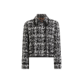 Veste courte croisée laine mélangée tweed carreaux noir blanc