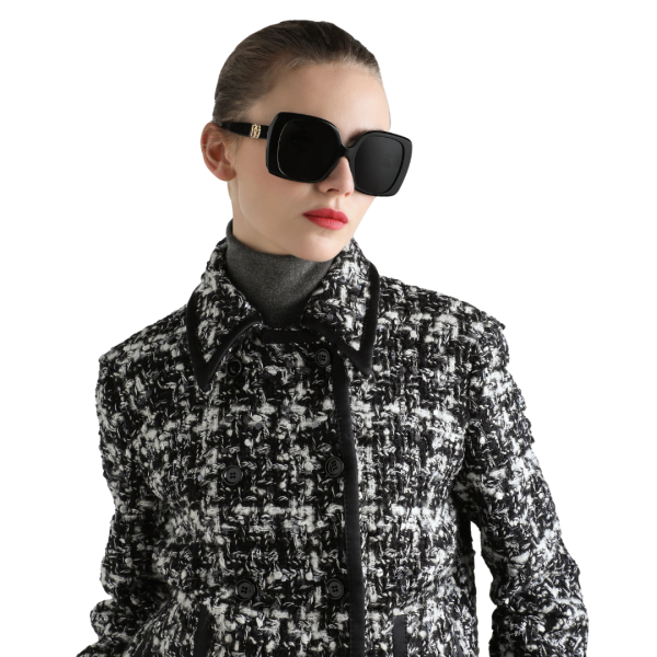 Veste courte croisée DOLCE & GABBANA laine mélangée tweed carreaux noir blanc