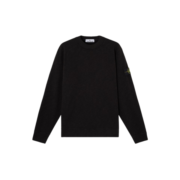 Sweat-shirt ras-du-cou STONE ISLAND jersey épais coton gratté vanisé noir