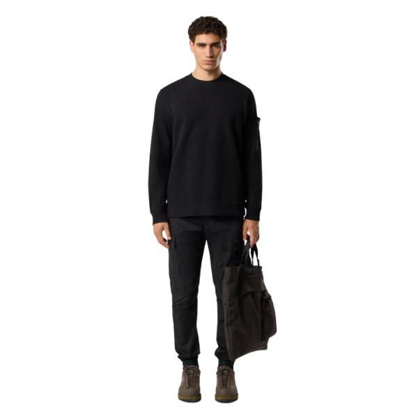 Sweat-shirt ras-du-cou STONE ISLAND jersey épais coton gratté vanisé noir