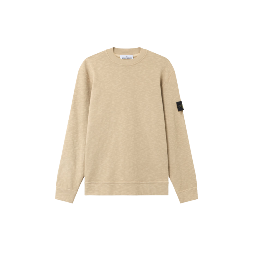 Sweat-shirt ras-du-cou STONE ISLAND jersey épais coton gratté vanisé beige