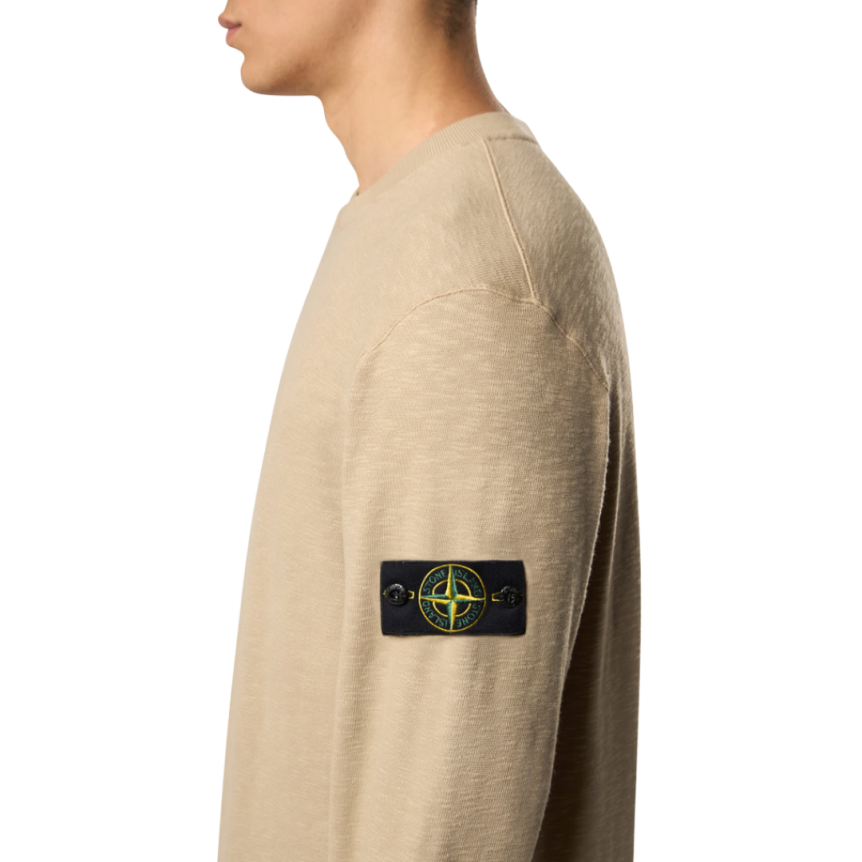 Sweat-shirt ras-du-cou STONE ISLAND jersey épais coton gratté vanisé beige