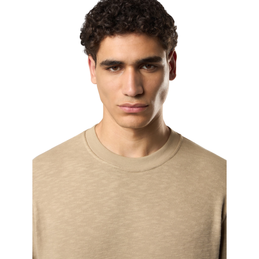 Sweat-shirt ras-du-cou STONE ISLAND jersey épais coton gratté vanisé beige