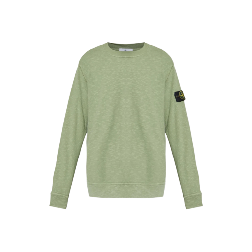 Sweat-shirt ras-du-cou STONE ISLAND jersey épais coton gratté vanisé vert sauge