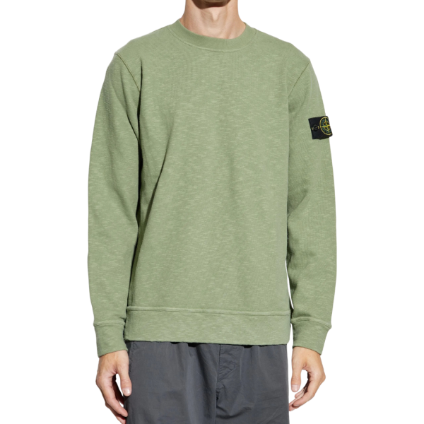 Sweat-shirt ras-du-cou STONE ISLAND jersey épais coton gratté vanisé vert sauge