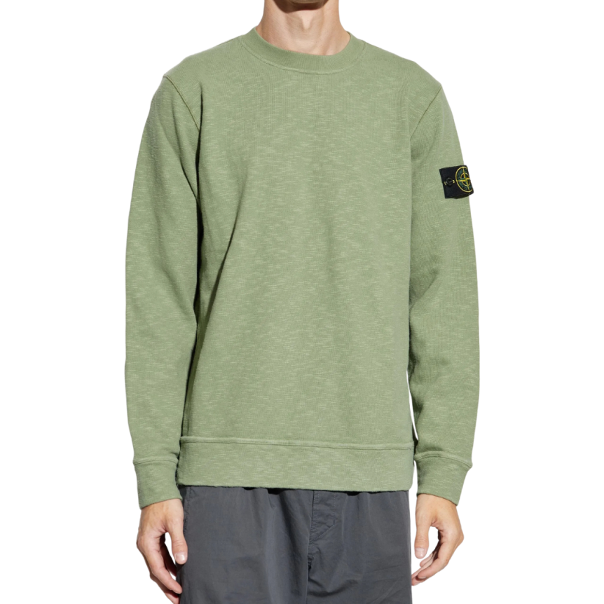 Sweat-shirt ras-du-cou STONE ISLAND jersey épais coton gratté vanisé vert sauge