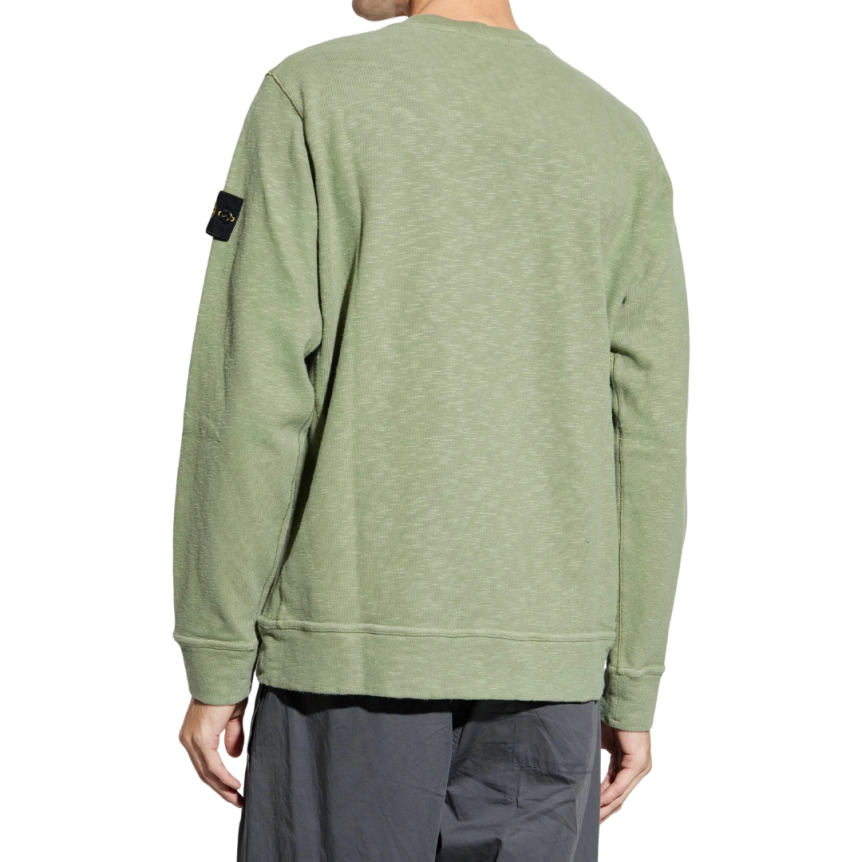 Sweat-shirt ras-du-cou STONE ISLAND jersey épais coton gratté vanisé vert sauge