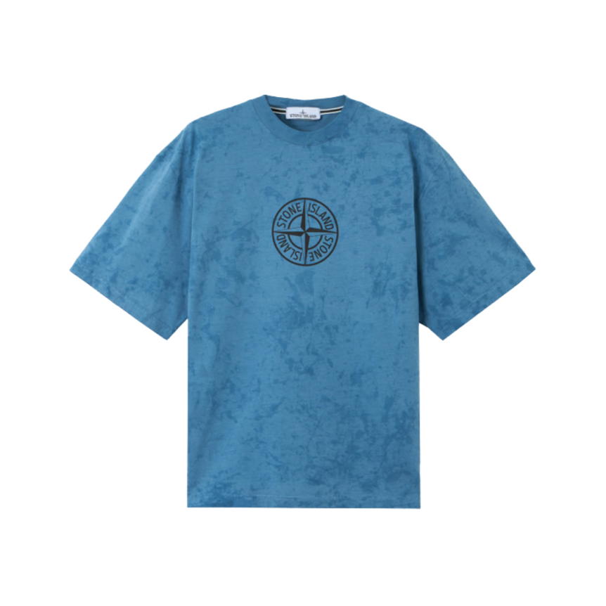 T-shirt col rond STONE ISLAND manche courte coton bleu acier imprimé Megacity Sky