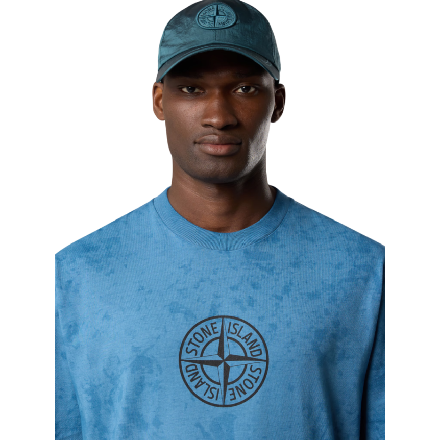 T-shirt col rond STONE ISLAND manche courte coton bleu acier imprimé Megacity Sky