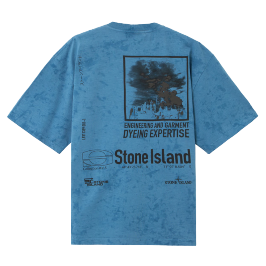 T-shirt col rond STONE ISLAND manche courte coton bleu acier imprimé Megacity Sky