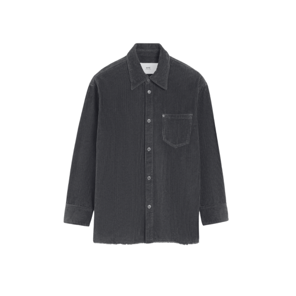 Surchemise à fentes AMI Paris coton velours côtelé gris anthracite