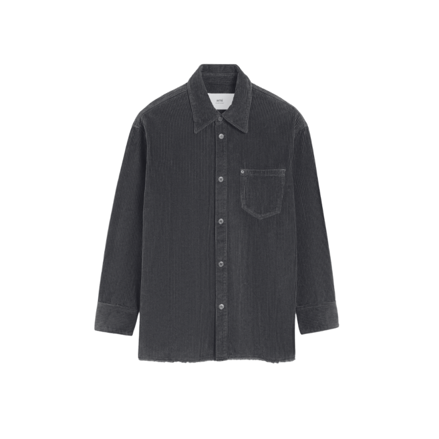 Surchemise à fentes AMI Paris coton velours côtelé gris anthracite