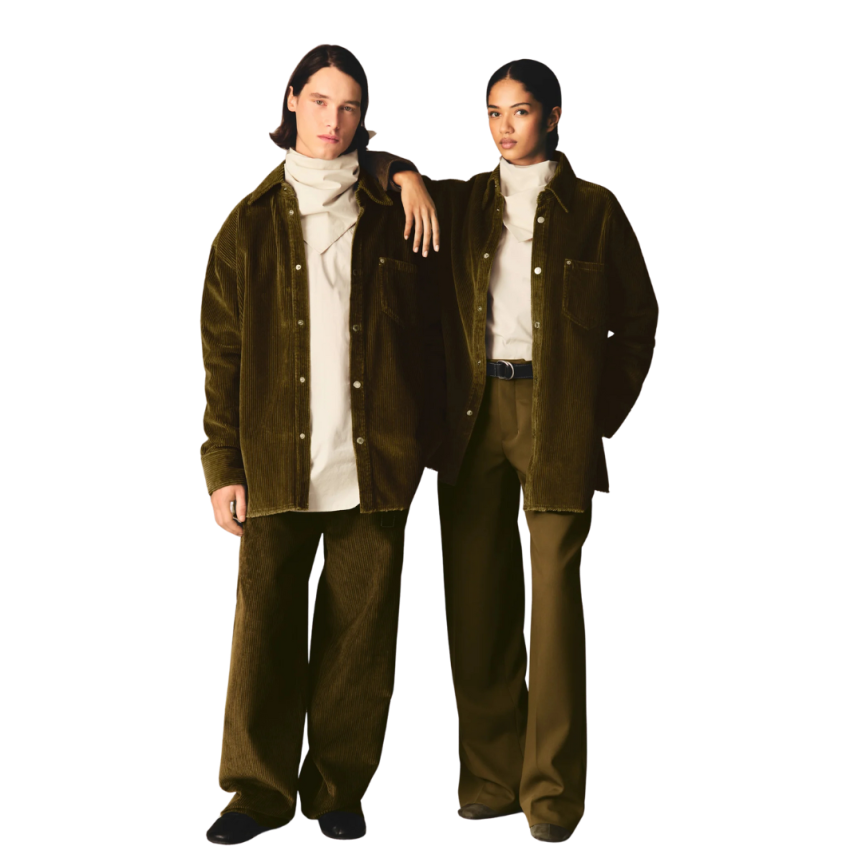 Surchemise à fentes AMI Paris coton velours côtelé gris anthracite