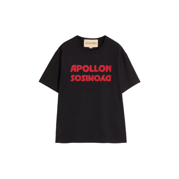 T-shirt col rond VALENTINO coton bleu imprimé Apollon Dyonisos rouge