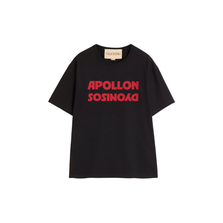 T-shirt col rond VALENTINO coton bleu imprimé Apollon Dyonisos rouge