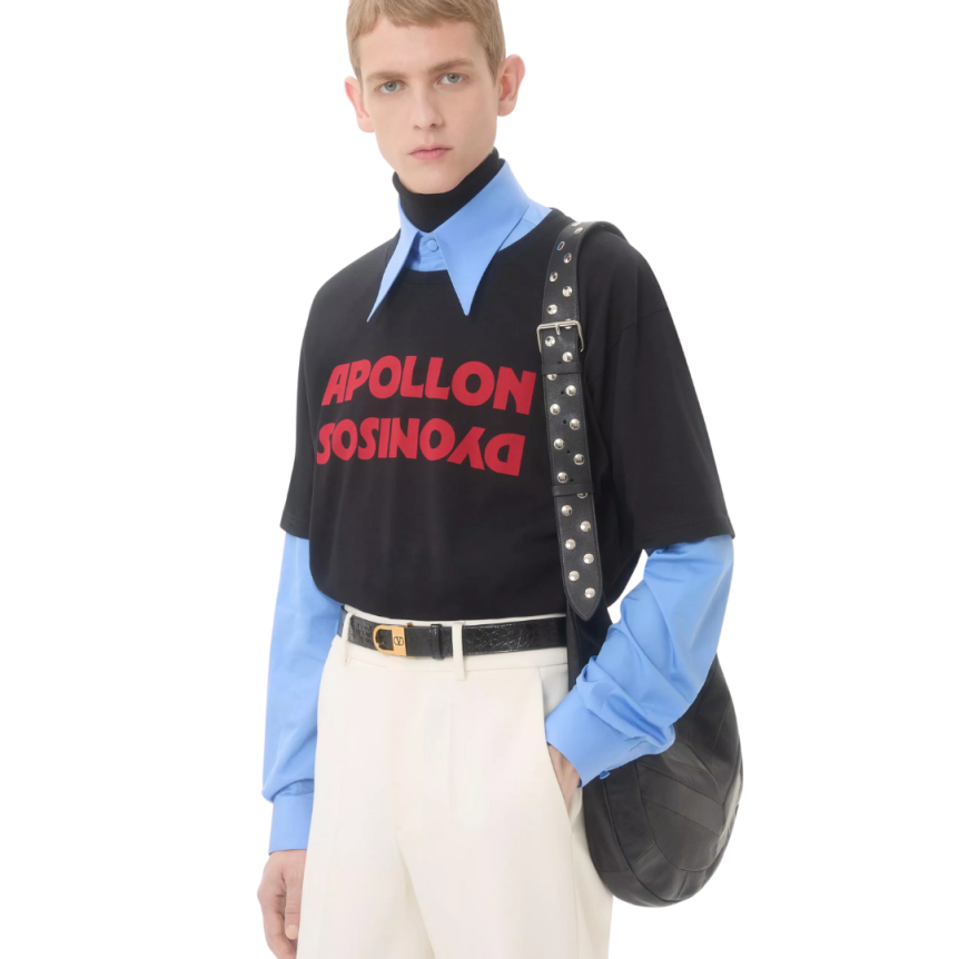 T-shirt col rond VALENTINO coton bleu imprimé Apollon Dyonisos rouge